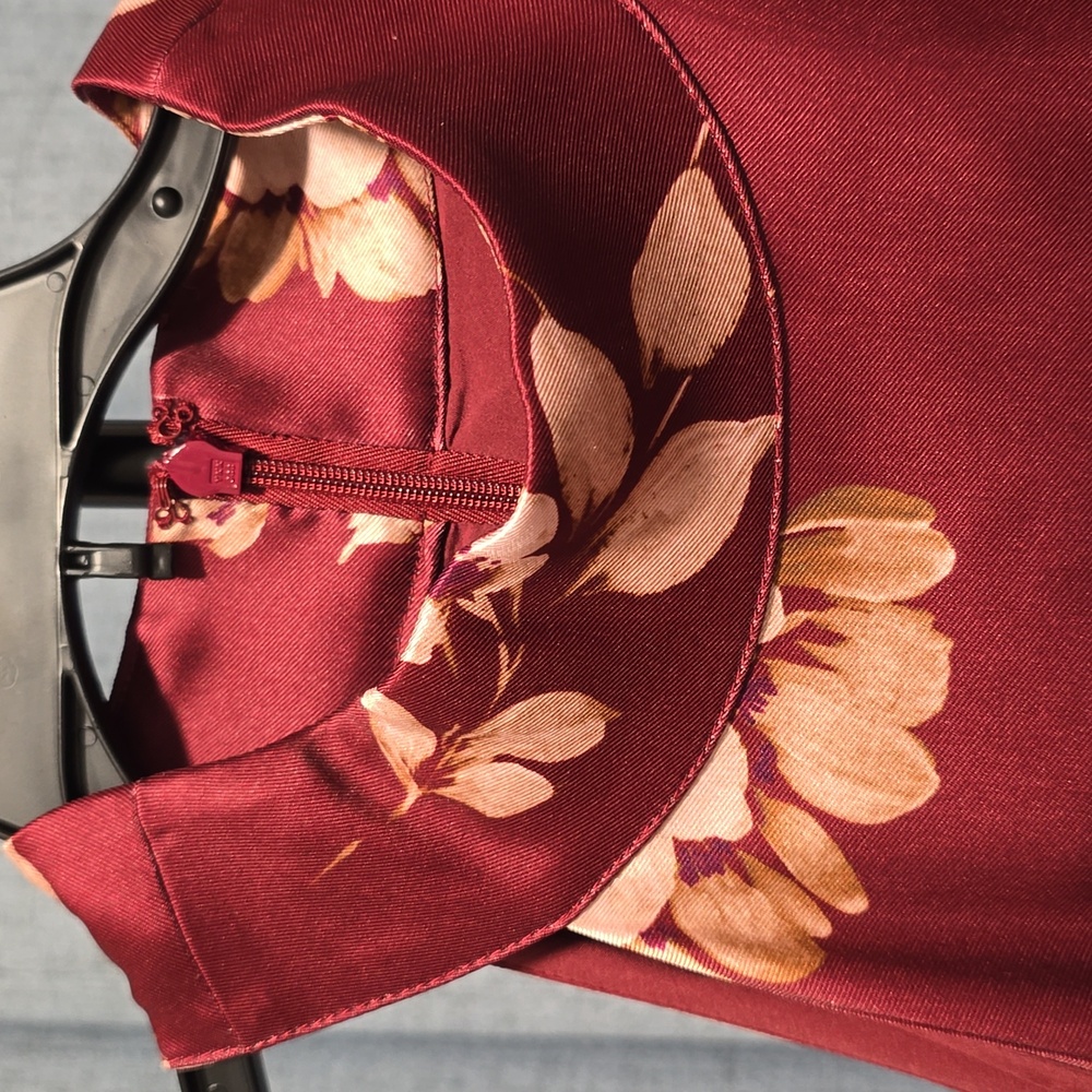 Belle Badgley Mischka Floral Halter Neck Women's Dress - Burgundy and Cream Sz14 - Picture 4 of 16